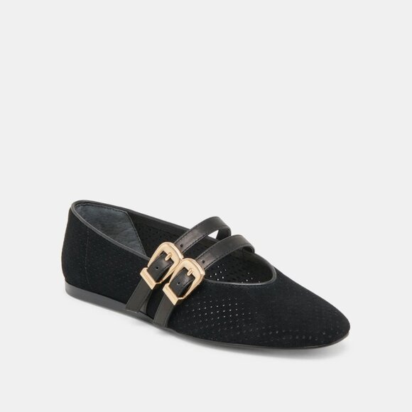 Baylee Ballet Flats Onyx Perforated Suede - Picture 1 of 16